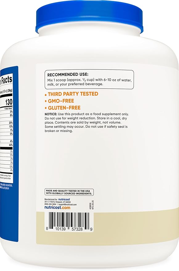 Nutricost Whey Protein Powder, Vanilla, 5 pounds - Whey Protein Concentrate