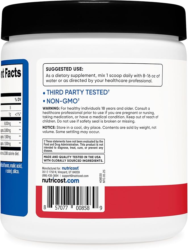 Nutricost BCAA Powder (Strawberry Kiwi, 30 Servings) - Optimal 2:1:1 Ratio