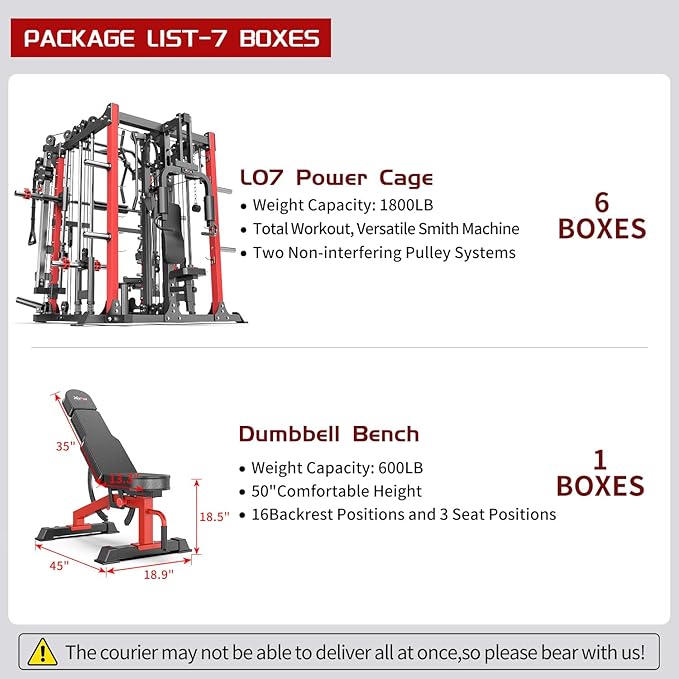 Smith Machine with Cable Crossover System, Multi-Function Squat Rack Power Cage for Home Gym, Power Rack and Packages Weight Sets