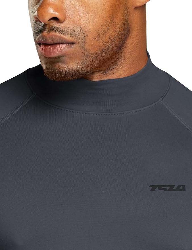 TSLA Men's Thermal Long Sleeve Compression Shirts, Mock/Turtleneck Winter Sports Running Base Layer Top