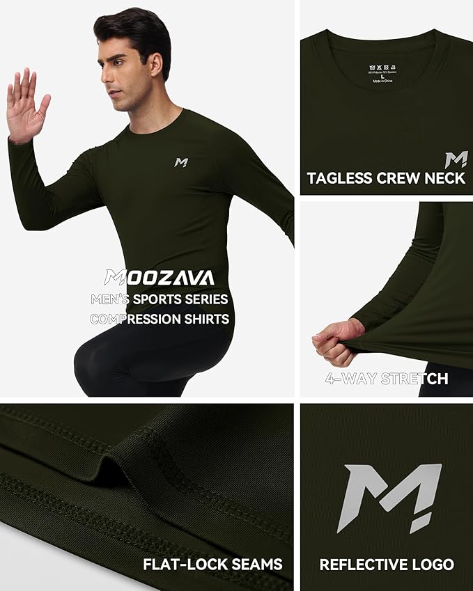 Mens Compression Shirt Long Sleeve Quick Dry Athletic Workout Gym T-Shirt SPF Running Top Sport Undershirt Base Layer