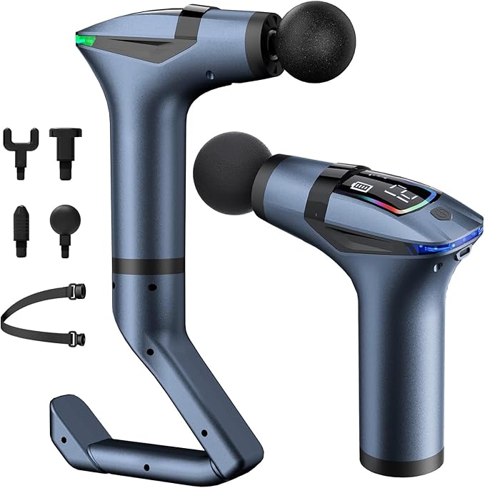 Massage Gun Deep Tissue with Muscle Massager Belt for Relaxation with Extended Handle 3-In-1 Back Massager for Pain Relief, 12 Speed Levels & 4 Replaceable Heads for Athletes, Gym Recovery and Seniors