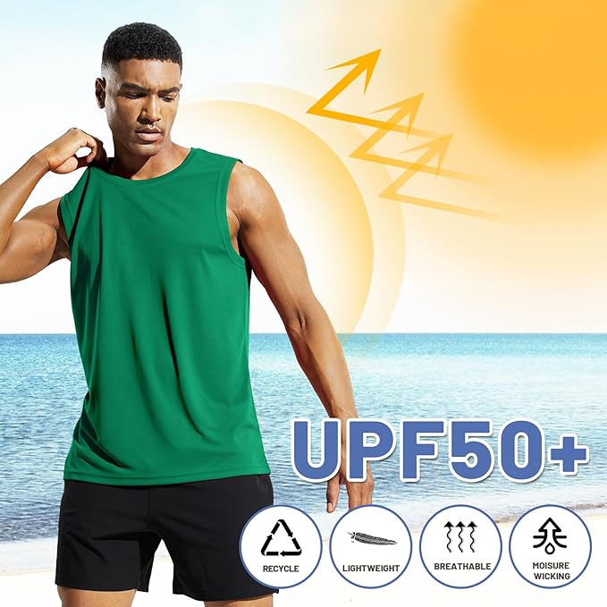 MIER Men's Workout Tank Tops UPF 50+ Swim Shirts Quick Dry Running Sleeveless UV Protection Muscle Tees