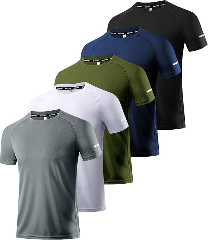 Boyzn 1, 3, 5 or 7 Pack Men's Workout Running Shirts, Dry Fit Moisture Wicking T-Shirt, Gym Athletic Short Sleeve Tee Shirts