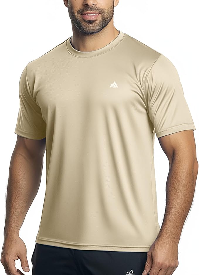 Instant Cooling Quick Dry Workout T-Shirt Men Coolmax Moisture Wicking Performance Crew Neck Running Comfort Tee