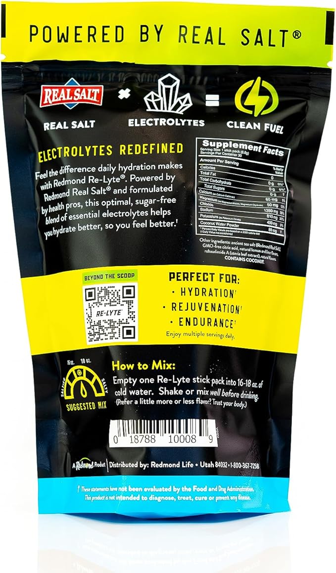 REDMOND Re-Lyte Electrolyte Drink Powder Mix (Lemon Lime), 30 Stick Packs