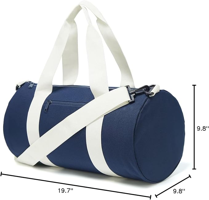 Small Gym Bag Duffel Bag for Women Men Fitness Sports Bag Workout Adjustable Detachable Shoulder Strap Lightweight Carry on Travel Duffle Bag (Navy/Off-White, 19" / Medium / 24L)