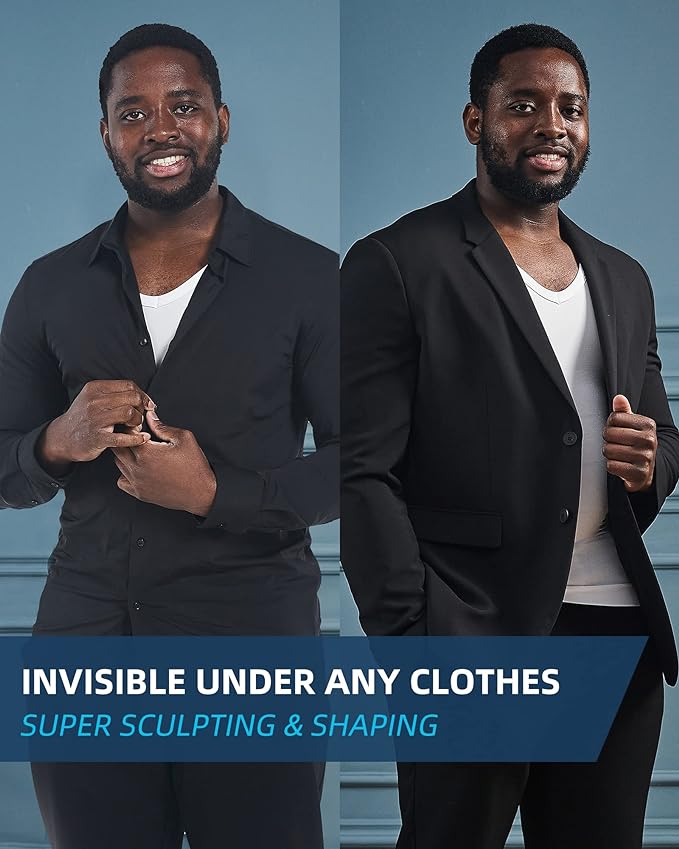 KOCLES Gynecomastia Compression Shirts for Men, Shapewear Slimming Body Shaper Undershirt, V-Neck Baselayer T-Shirt Workout