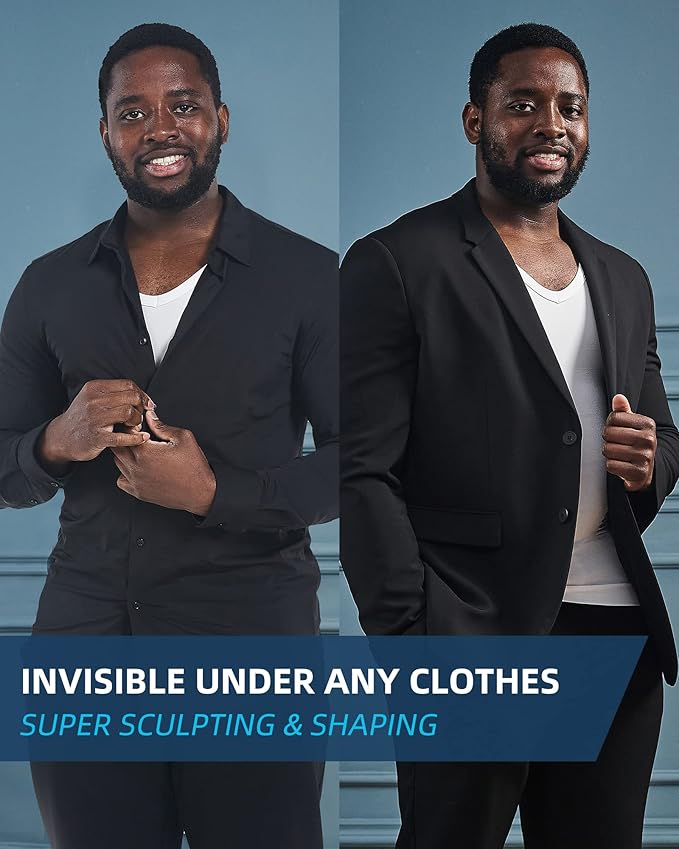 KOCLES Gynecomastia Compression Shirts for Men, Shapewear Slimming Body Shaper Undershirt, V-Neck Baselayer T-Shirt Workout