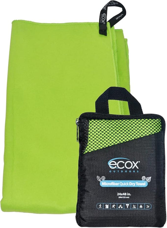 ecox Outdoors Microfiber Towel Fast Drying Soft Feel Fast Action Drying for Gym Beach Outdoors Travel Yoga Camping Compact Size 1 Piece 24x48 in Green MFT1P24G