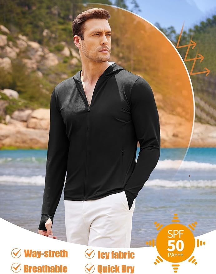 COOFANDY Men Full Zip UPF 50 Sun Protection Hoodie Jacket Long Sleeve Lightweight Breathable UV Shirts with Pockets