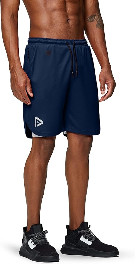 Pinkbomb Men's 2 in 1 Running Shorts Gym Workout Quick Dry Mens Shorts with Phone Pocket