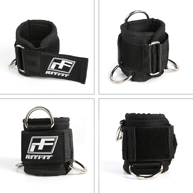RitFit Kickback Ankle Straps Padded Ankle Strap for Cable Machine,Strong Hook and Loop,Reinforced 3 D-Ring, Adjustable Comfort fit Neoprene - Premium Ankle Cuffs to Enhance Abs, Glute & Leg Workouts