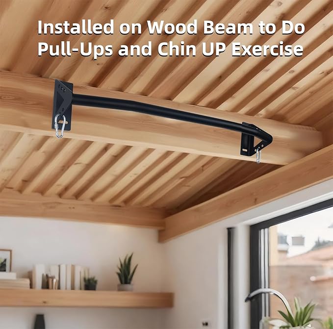Wall Mounted Heavy Duty Pull Up Bar Doorway With Assist Band, Strength Training Pullups Bar for Doorframe, Thick Metal Sturdy Wall Hanging Bar, Wood Beam or Joist Mount Chin Up Bars 500 lbs