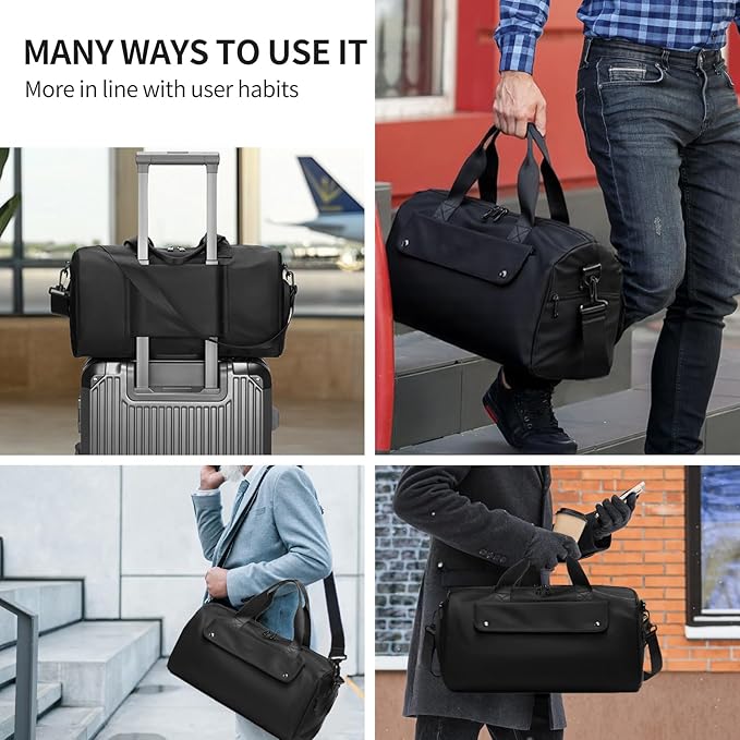 REEYEE Small Gym Bag, Black Waterproof Duffle Bag for Men Women, Cordura Workout Bag with Trolley Sleeve, Duffle Bag for Travel, Sports, Fitness, Training, Yoga, Hospital