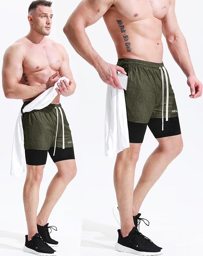 NELEUS Men's 2 in 1 Running Shorts with Liner,Dry Fit Workout Shorts with Pockets