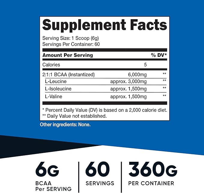Nutricost BCAA Powder 2:1:1 (Unflavored, 60 Servings) - Vegetarian, Non-GMO, Gluten Free, Branched Chain Amino Acids