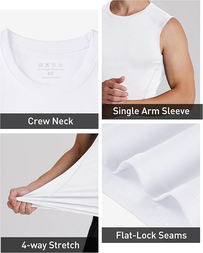 Mens One Arm Sleeve Compression Shirts 1/2 Long Sleeve Athletic Base Layer Undershirt Basketball Workout Top