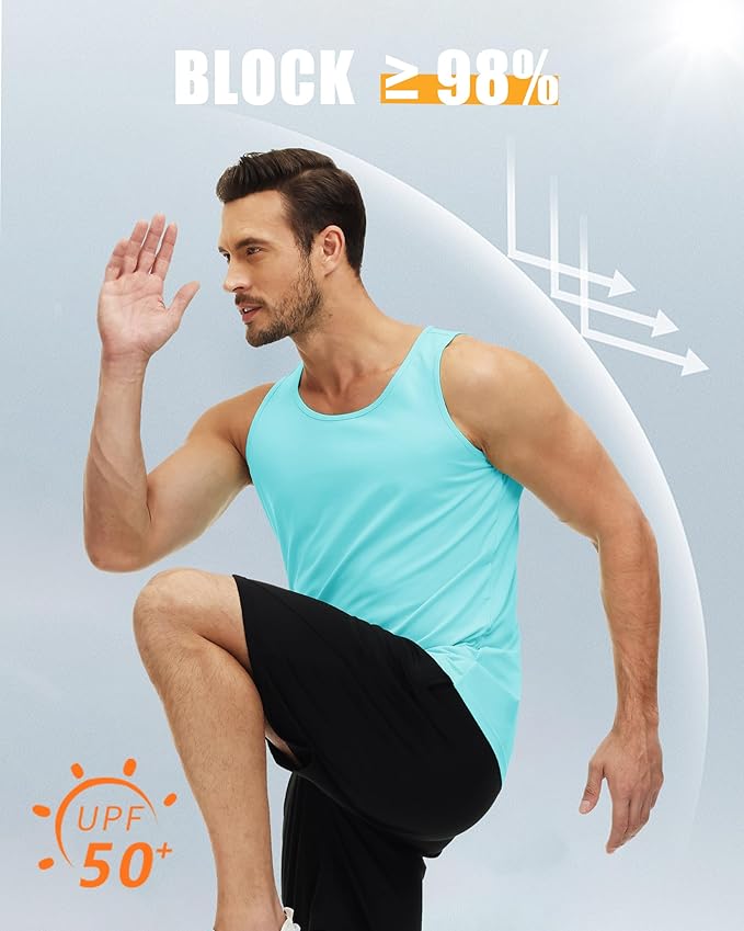 MAGCOMSEN Men's UPF 50+ Tank Top Quick Dry Summer Workout Muscle Sleeveless Shirts for Swim Beach Bodybuilding