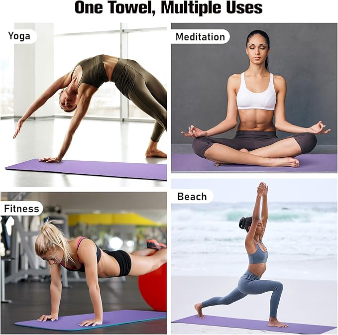 MoKo Hot Yoga Towel, Non-Slip Yoga Mat Towel with Grip Dots, 74.4"×27.3" Yoga Mat Cover for Pilates, Fitness, Meditation