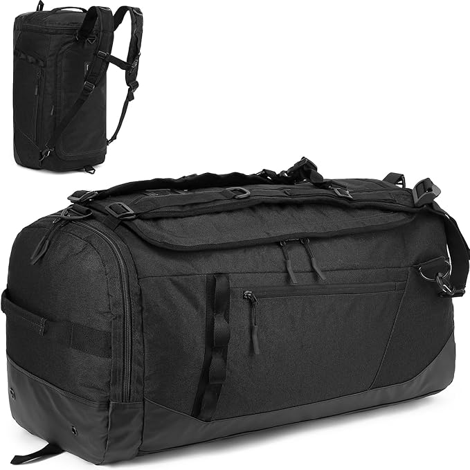 Large Travel Duffle Bag Backpack for Men Women 70L Big Sports Gym Bag with Shoe Compartment Heavy Duty Duffel Bags with Padded Straps for Weekend Overnight Camping, Black