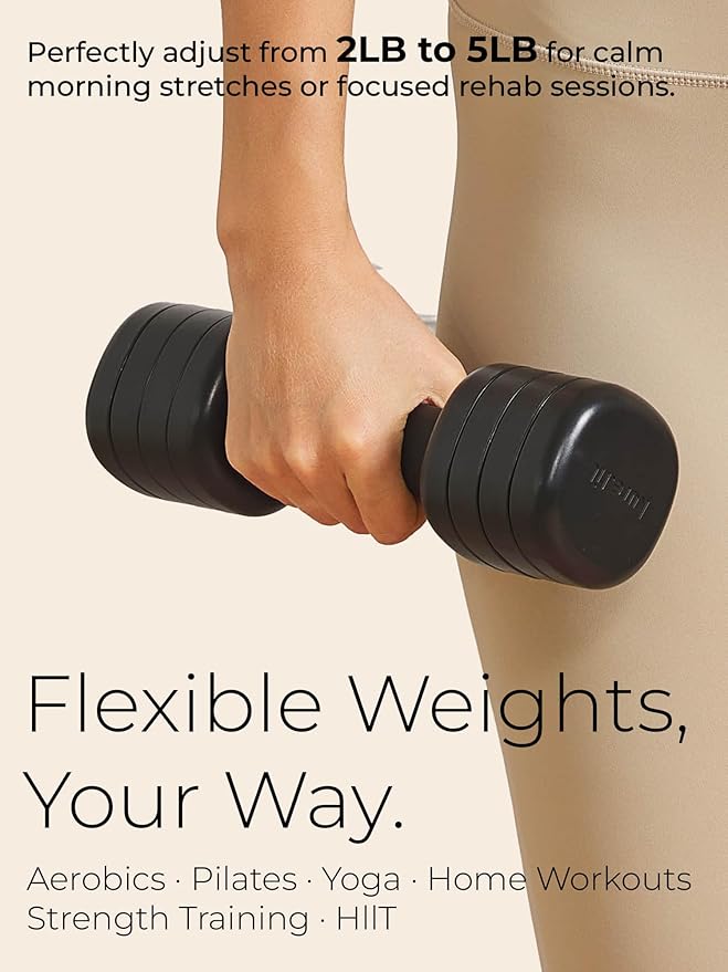 Adjustable Dumbbell Set｜2LB 3LB 4LB 5LB Light Hand Weights for Women｜One-Twist Weight Adjustment｜Non-Slip Curved Grip Handle｜Free Weights for Home Gym, Rehab, Pilates, Yoga, Strength Training