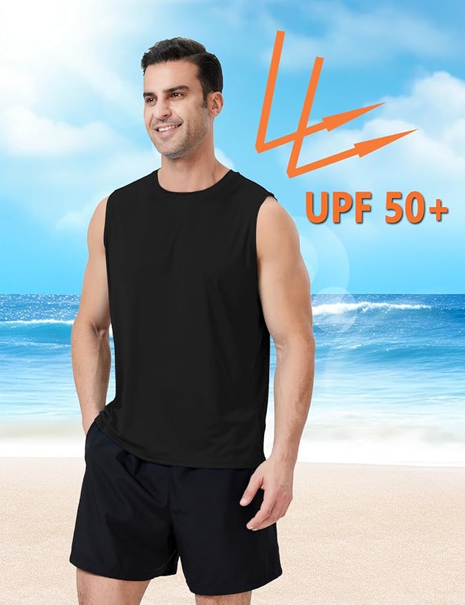 Men's Sleeveless UPF 50+ Swim Shirts Quick Dry Workout Tank Top UV Protection Running Gym Muscle T Shirts