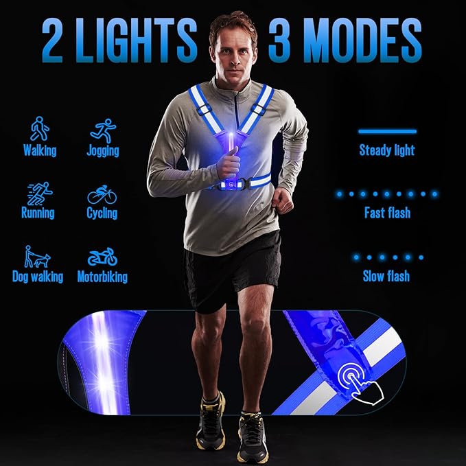 LED Reflective Vest Running Gear, Light Up Running Vest Rechargeable, Safety Night Running Gear for Walking Running Cycling