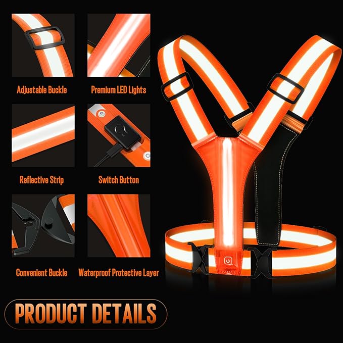 LED Reflective Vest Running Gear, Light Up Running Vest Rechargeable, Safety Night Running Gear for Walking Running Cycling