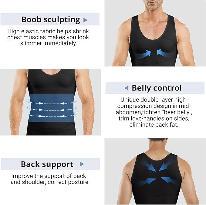 Gynecomastia Compression Shirt Men, Slimming Undershirt Compression Tank Top Mens Shapewear Body Shaper