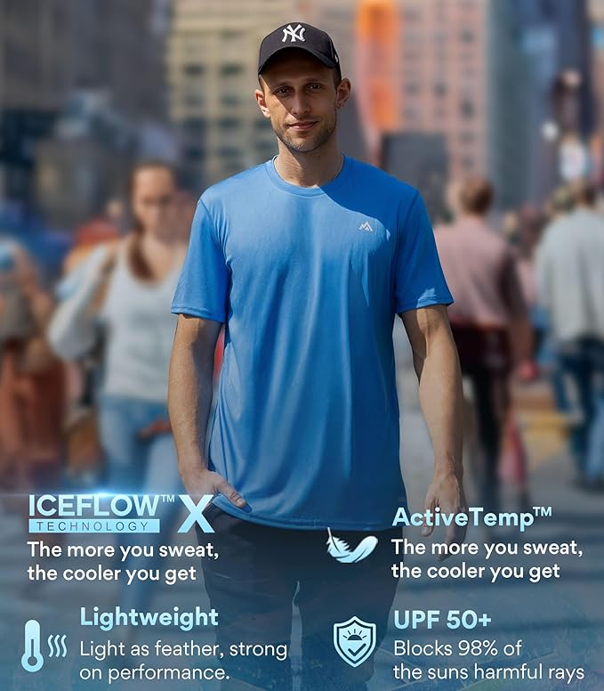 Instant Cooling Quick Dry Workout T-Shirt Men Coolmax Moisture Wicking Performance Crew Neck Running Comfort Tee