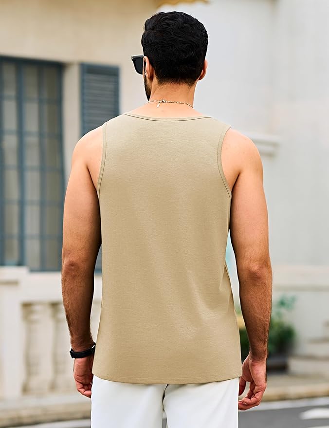 Cotrasen Men's Tank Top UPF 50+ Sleeveless Shirt Cotton Moisture Wicking Casual Gym Workout Shirts Cooling Muscle Tee Shirt