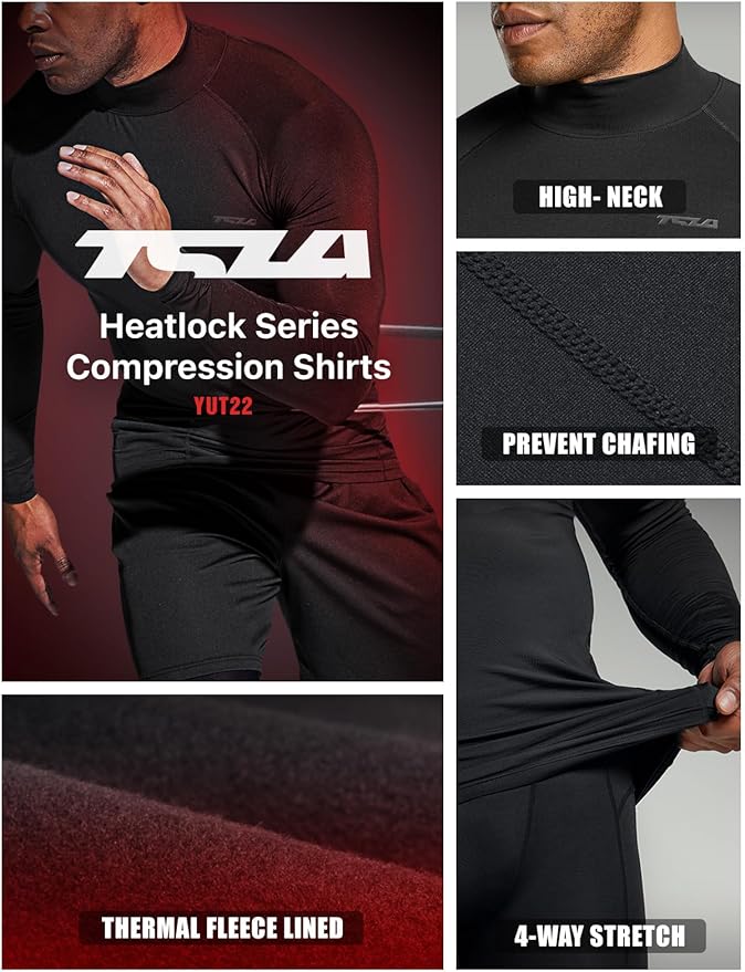 TSLA Men's Thermal Long Sleeve Compression Shirts, Mock/Turtleneck Winter Sports Running Base Layer Top