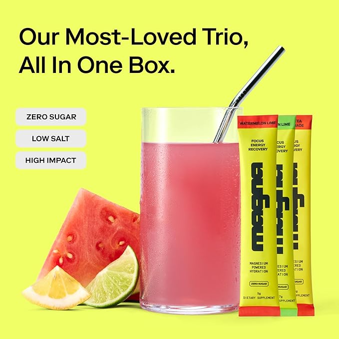 MAGNA Electrolyte Powder Drink Mix for Hydration, Energy & Focus Support with Magnesium L Threonate, Sodium, Potassium, Vitamin D, B6 & B12, Sugar Free, Variety Pack Flavor, 14 Servings