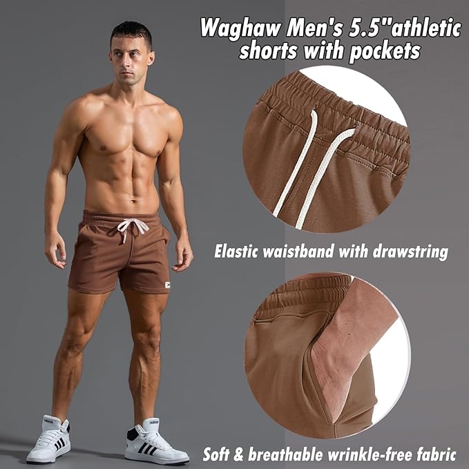 Mens 5 Inch/7 Inch Cotton Shorts Mens Sweat Athletic Shorts for Men Gym Worket Shorts with Pockets