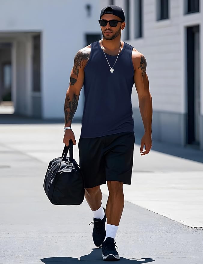 MAGCOMSEN Mens Workout Tank Tops Undershirt Cotton Muscle Athletic Sleeveless Shirts for Gym