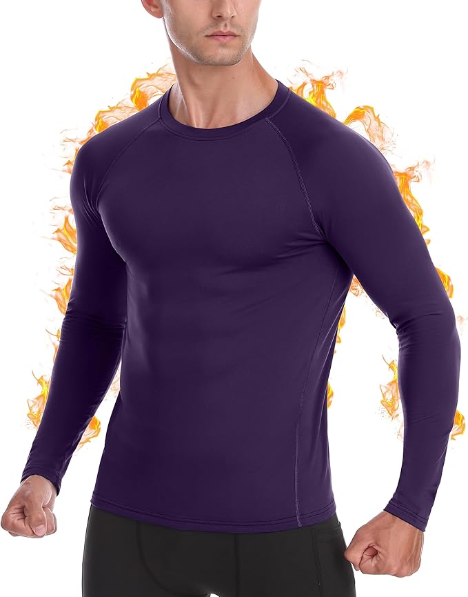Mens Thermal Compression Shirts, Warm Long Sleeve Fleece Lined Tops Athletic Base Layer for Running Cold Weather