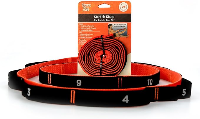 Tiger Tail The Stretchy Tiger 80” - Stretch/Yoga Strap with 10 Numbered Loops for Yoga, Physical Therapy, Pilates, & Exercise, Stretching Strap with Loop