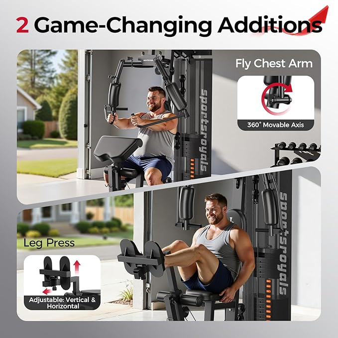 Sportsroyals Home Gym, Multifunctional Gym Equipment, Workout Equipment with 150LBS Weight Stack, for Leg Press, LAT Pull Down, Chest Presses