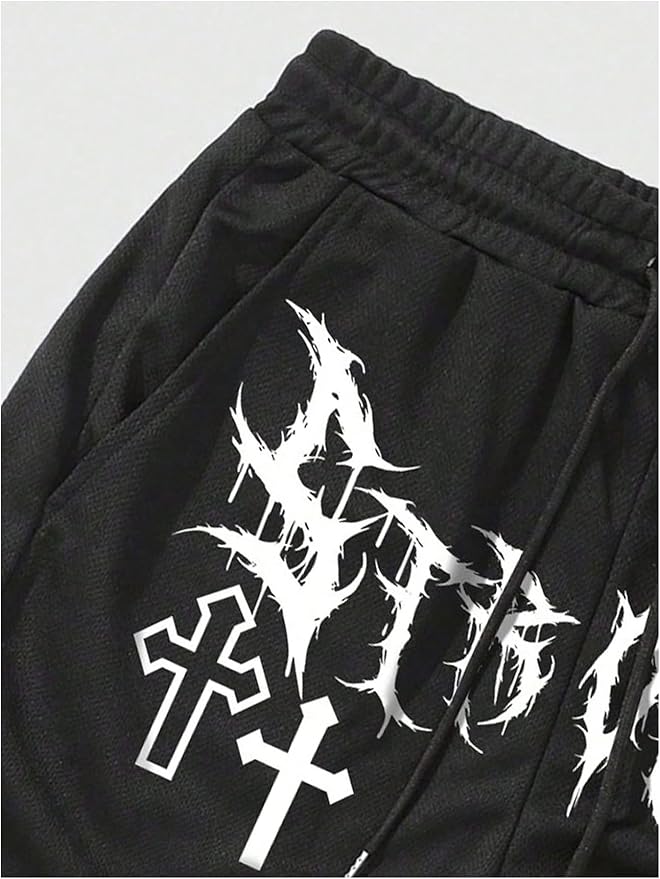 Men's Graphic Shorts with Liner Cross Print Drawstring 2 in 1 Gym Track Bottoms