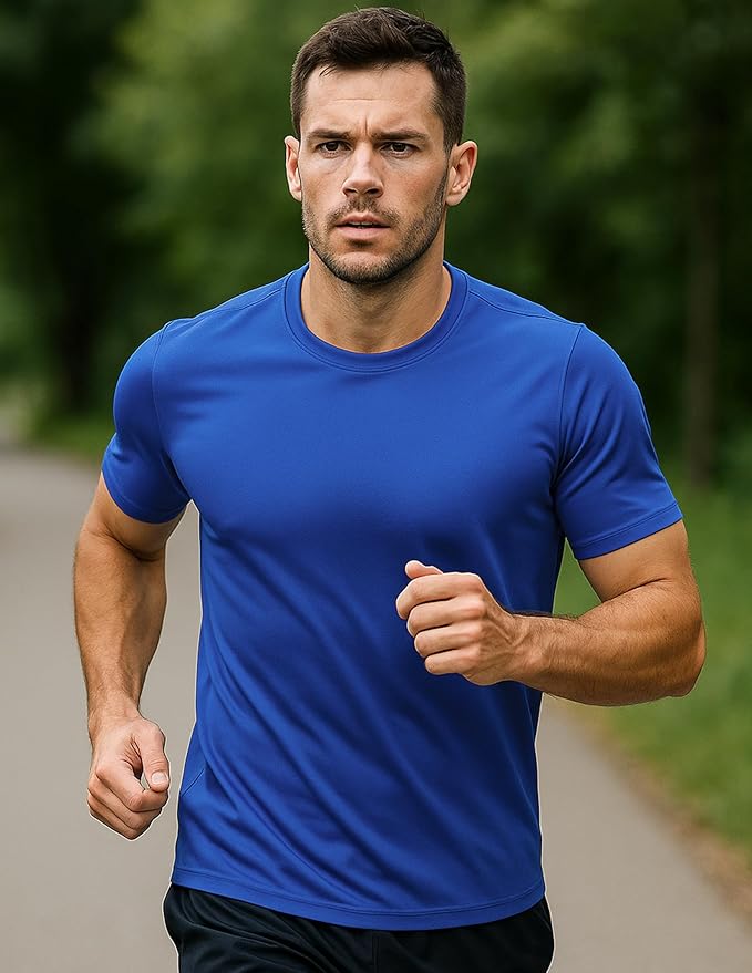 5 Pack Men’s Active Quick Dry Crew Neck T Shirts | Athletic Running Gym Workout Short Sleeve Tee Tops Bulk