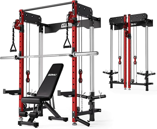 WM3-V4 Folding Squat Rack, Wall Mounted Power Rack with Dual Independent Pulley System, Functional Trainer with 5 Adjustable Function Modes for Space Saving