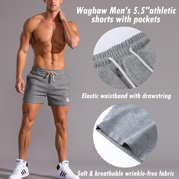 Mens 5 Inch/7 Inch Cotton Shorts Mens Sweat Athletic Shorts for Men Gym Worket Shorts with Pockets