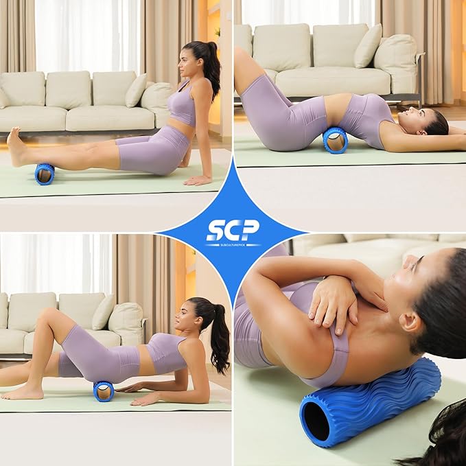Foam Roller Medium Density Back Roller for Deep Tissue Muscle Massage of The Back and Leg Muscles - Self Myofascial Release of Painful, Wave Textured Muscle Roller, Fitness Roller for Pilates, Yoga