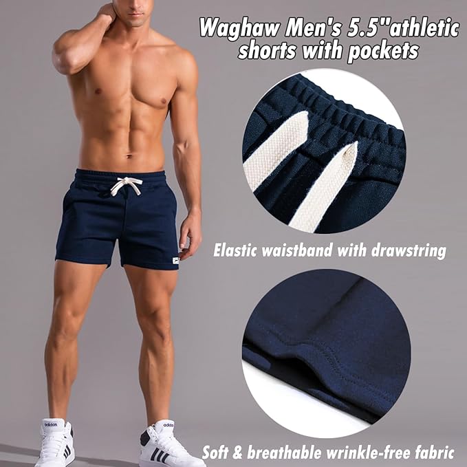 Mens 5 Inch/7 Inch Cotton Shorts Mens Sweat Athletic Shorts for Men Gym Worket Shorts with Pockets
