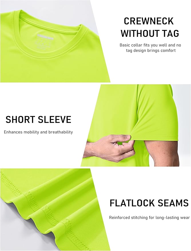 MAGCOMSEN 3 Pack Men's Short Sleeve Quick Dry Shirts Moisture Wicking UPF 50+ Athletic Running Gym Workout Swim T-Shirts