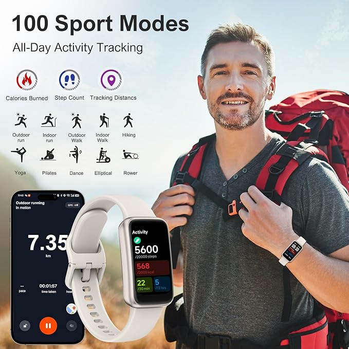 Fitness Tracker,Smart Watch with 24/7 Heart Rate Blood Oxygen Sleep Monitor,1.47" HD Touchsreen with Step & Calorie Counter 100+ Sport Modes Health Activity Trackers for Men and Women (White)