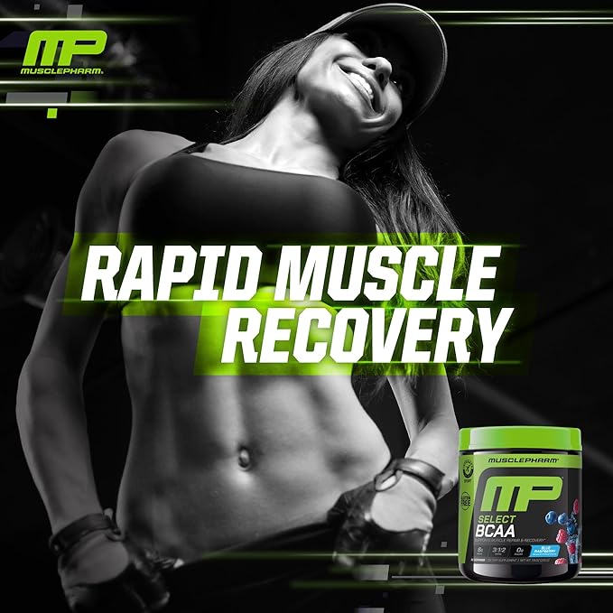 MusclePharm Essentials BCAA Powder, Pre & Post Workout Recovery Drink, Supports Muscle Recovery & Energy Production, Essential Amino Acids Supplement, 30 Servings, Blue Raspberry Flavor