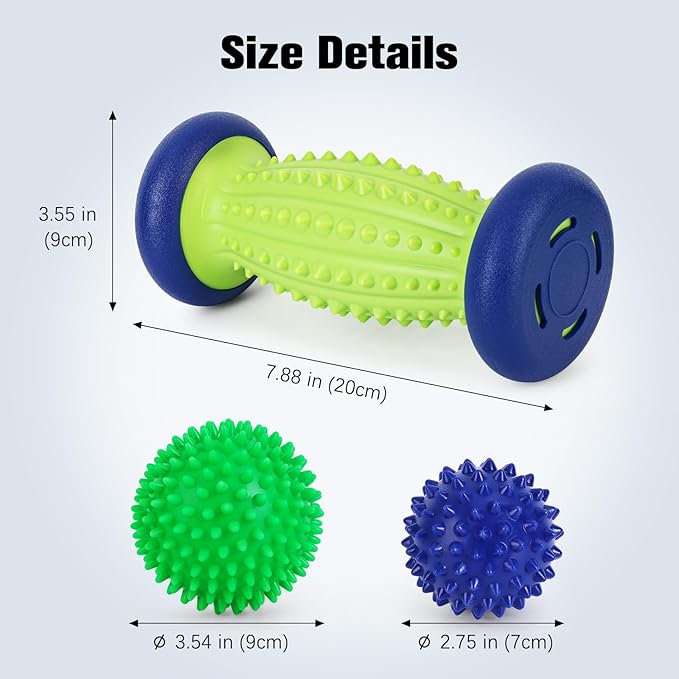 Foot Ball Roller Massager for Plantar Fasciitis,Foot Massager Roller Set,Massage Balls and Foot Roller for Plantar Fasciitis Relief | Trigger Point Therapy(1 Foot Massage Roller+2 Spiky Massage Balls)