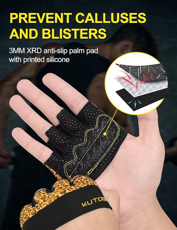 KUTOOK Weight Lifting Workout Gloves for Men/Women, 3mm XRD Padding Grip Gym Gloves, Breathable Partial Gloves for Calluses, Weightlifting Gloves for Exercise, Kettlebell, Pull-Ups, Cross Training